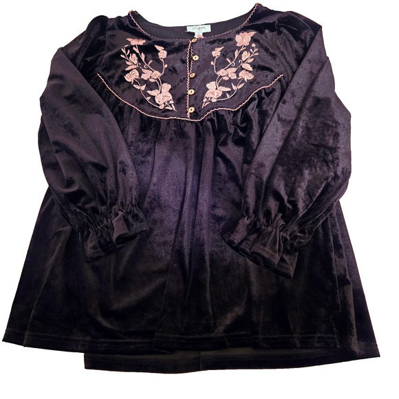 Umgee USA Embroidered Floral Velvet Top Blouse Black M runs large Boho - Picture 1 of 12